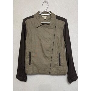 Eileen Fisher 100% Organic Linen Jacket L Asymmetrical Zipper Runs Small Style